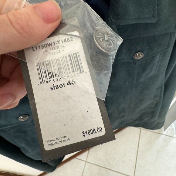 JOHN VARVATOS TEAL Suede Trucker Jacket NWT in sz. 46 MSRP $1898 - Picture 8 of 10